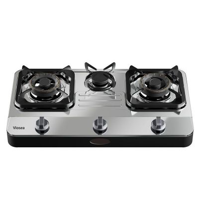 Dapur Gas Pulsed Kaunter Keluli Tahan Karat 3 Pembakar Warna Perak Hitam